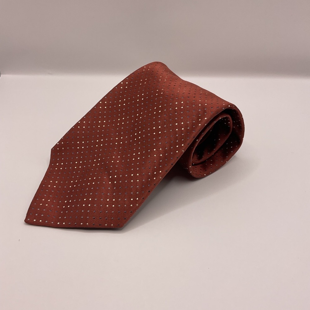 Calvin Klein Burnt Orange Rust Silver Dot Pattern Tie 3.75 Wide‎